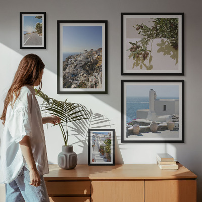 Set de 5 cuadros para salón Vistas pintorescas de Santorini