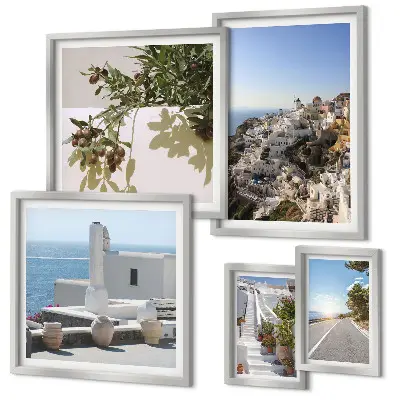 Set de 5 cuadros para salón con vistas pintorescas de Santorini