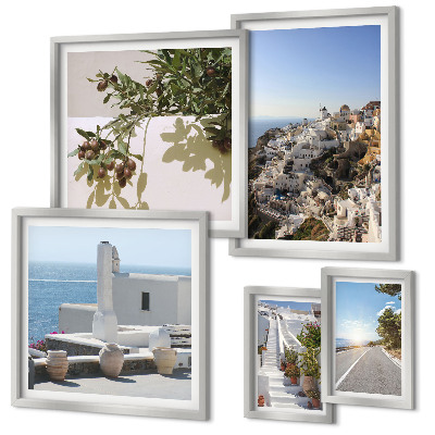 Set de 5 cuadros para salón Vistas pintorescas de Santorini