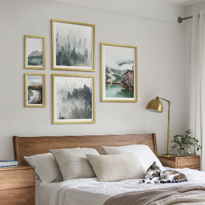 Conjunto de cuadros decorativos Paisajes de montaña, cabañas, agua