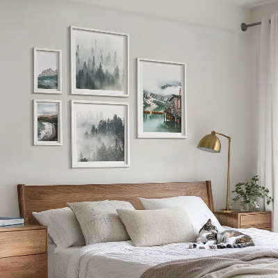 Conjunto de cuadros decorativos Paisajes de montaña, cabañas, agua