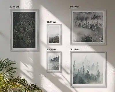 Set de 5 cuadros para salón con diseño de paisajes de bosques verdes brumosos