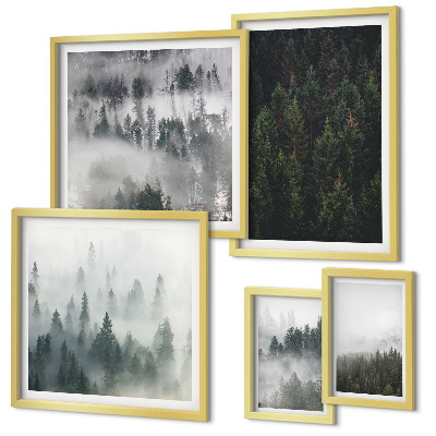 Set de 5 cuadros para salón Bosques verdes de paisajes brumosos