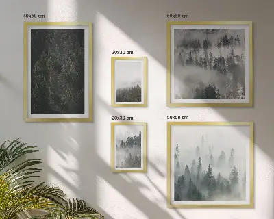 Set de 5 cuadros para salón con diseño de paisajes de bosques verdes brumosos