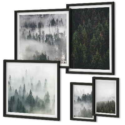 Set de 5 cuadros para salón Bosques verdes de paisajes brumosos