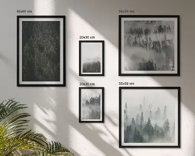 Set de 5 cuadros para salón con diseño de paisajes de bosques verdes brumosos