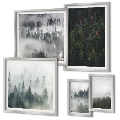 Set de 5 cuadros para salón Bosques verdes de paisajes brumosos