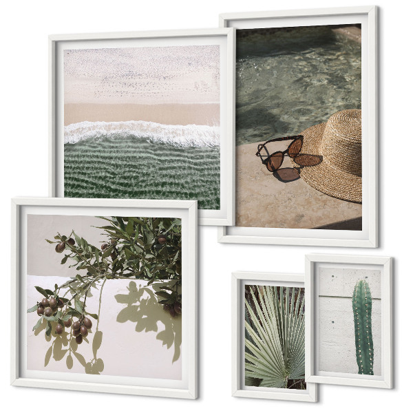 Set de 5 cuadros para salón Relajación acuática con plantas de verano
