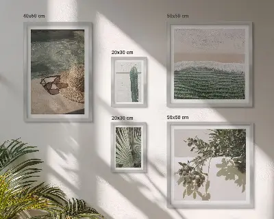 Set de 5 cuadros para salón diseño de relajación acuática con plantas de verano