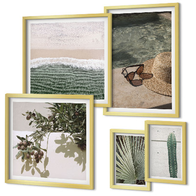 Set de 5 cuadros para salón Relajación acuática con plantas de verano