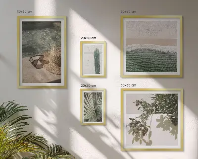 Set de 5 cuadros para salón diseño de relajación acuática con plantas de verano