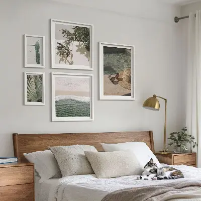 Set de 5 cuadros para salón diseño de relajación acuática con plantas de verano