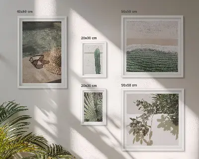Set de 5 cuadros para salón diseño de relajación acuática con plantas de verano