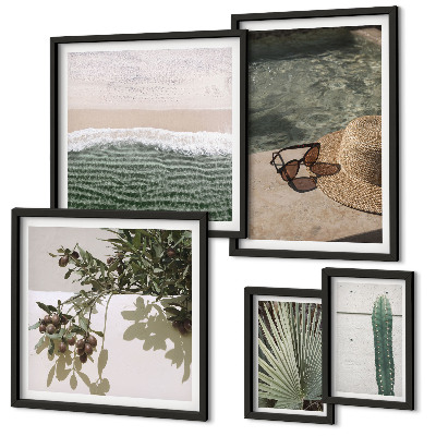Set de 5 cuadros para salón Relajación acuática con plantas de verano