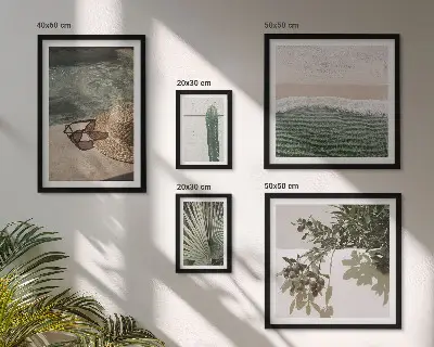 Set de 5 cuadros para salón diseño de relajación acuática con plantas de verano