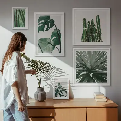 Conjunto de cuadros decorativos de plantas tropicales verdes para interior