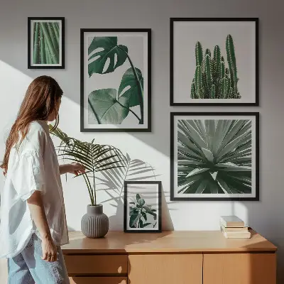Conjunto de cuadros decorativos de plantas tropicales verdes para interior