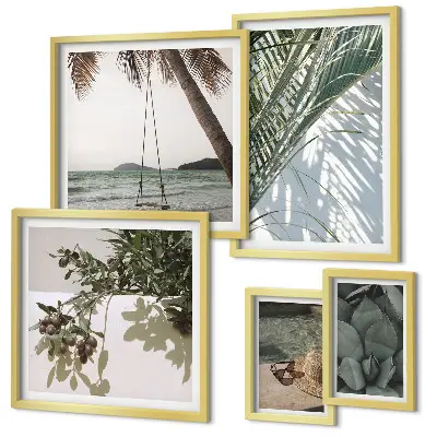 Set de 5 cuadros para salón con diseño de plantas tropicales relajantes