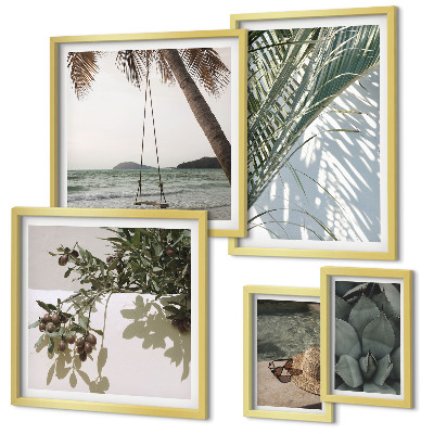 Set de 5 cuadros para salón Plantas tropicales relajantes