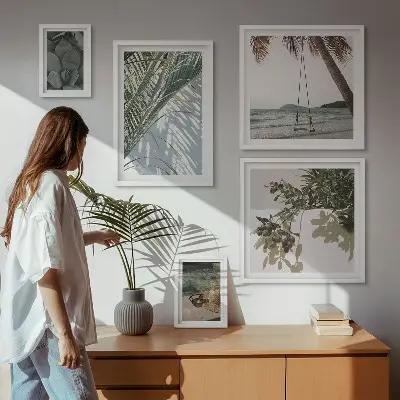 Set de 5 cuadros para salón con diseño de plantas tropicales relajantes