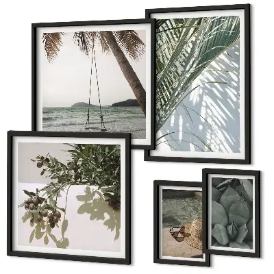 Set de 5 cuadros para salón con diseño de plantas tropicales relajantes
