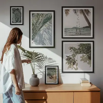 Set de 5 cuadros para salón con diseño de plantas tropicales relajantes