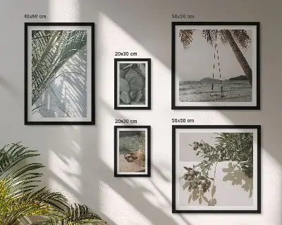Set de 5 cuadros para salón con diseño de plantas tropicales relajantes