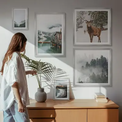 Conjunto de cuadros decorativos de naturaleza con vida silvestre y montañas