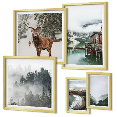 Conjunto de cuadros decorativos de naturaleza con vida silvestre y montañas