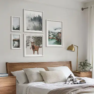 Conjunto de cuadros decorativos de naturaleza con vida silvestre y montañas