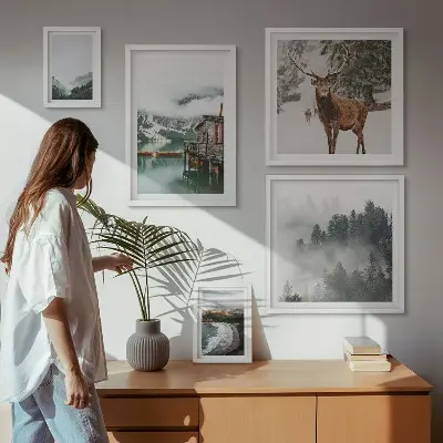 Conjunto de cuadros decorativos de naturaleza con vida silvestre y montañas