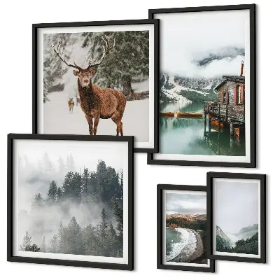 Conjunto de cuadros decorativos de naturaleza con vida silvestre y montañas