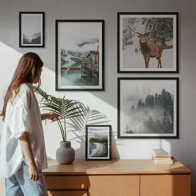 Conjunto de cuadros decorativos de naturaleza con vida silvestre y montañas