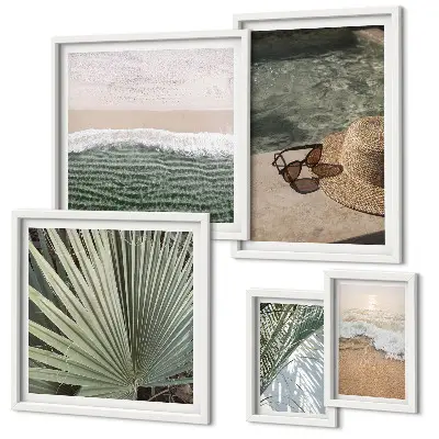 Set de 5 cuadros para salón con elegantes temas acuáticos de vacaciones