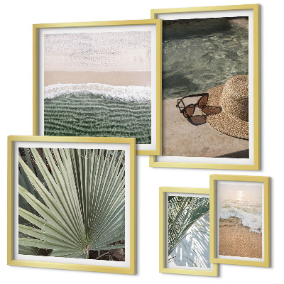 Set de 5 cuadros para salón Elegantes temas acuáticos para vacaciones
