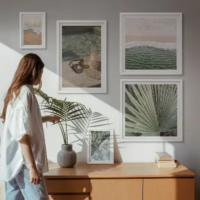 Set de 5 cuadros para salón con elegantes temas acuáticos de vacaciones