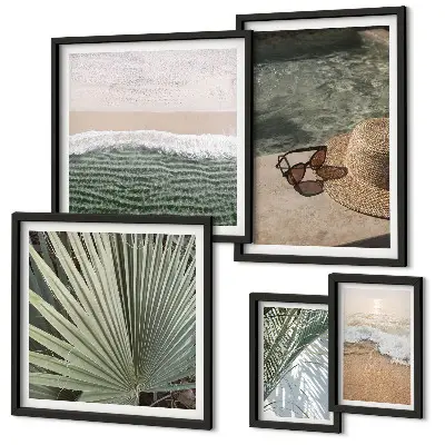 Set de 5 cuadros para salón con elegantes temas acuáticos de vacaciones