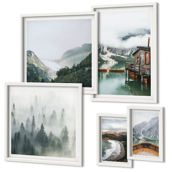 Pared galería de arte Paisajes de montaña, casas, agua