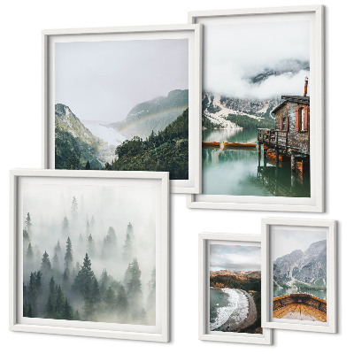 Pared galería de arte Paisajes de montaña, casas, agua