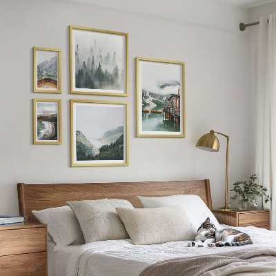 Pared galería de arte Paisajes de montaña, casas, agua