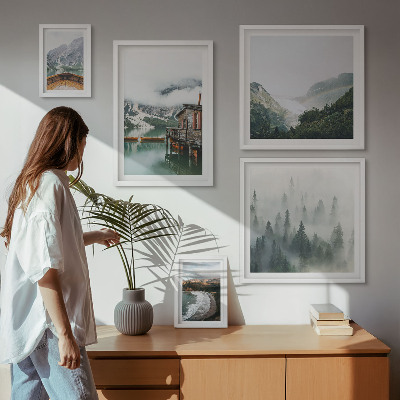 Pared galería de arte Paisajes de montaña, casas, agua