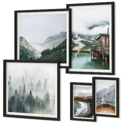 Pared galería de arte Paisajes de montaña, casas, agua