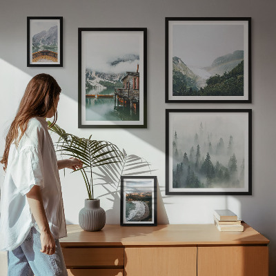 Pared galería de arte Paisajes de montaña, casas, agua