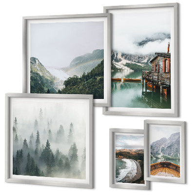 Pared galería de arte Paisajes de montaña, casas, agua