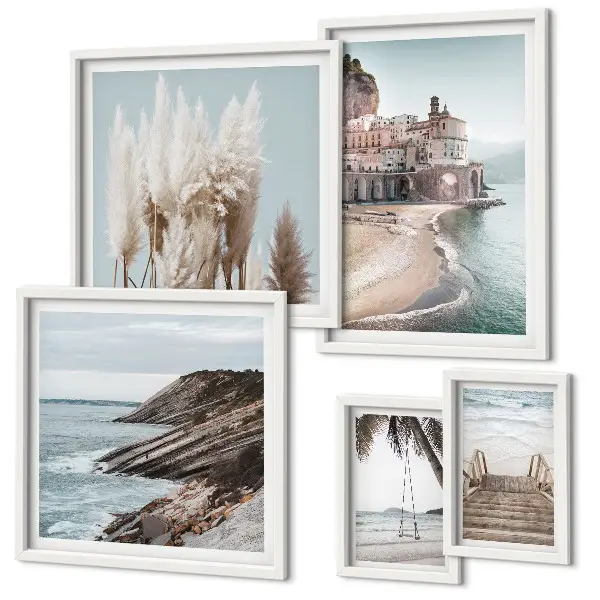 Set de 5 cuadros para salón con diseño de vistas elegantes al mar