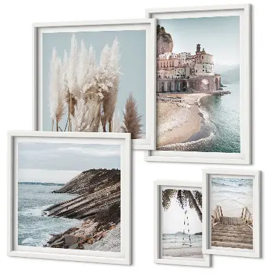 Set de 5 cuadros para salón con diseño de vistas elegantes al mar