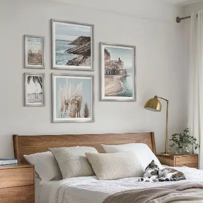 Set de 5 cuadros para salón con diseño de vistas elegantes al mar