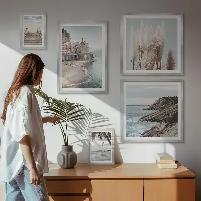 Set de 5 cuadros para salón con diseño de vistas elegantes al mar