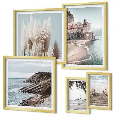 Set de 5 cuadros para salón con diseño de vistas elegantes al mar