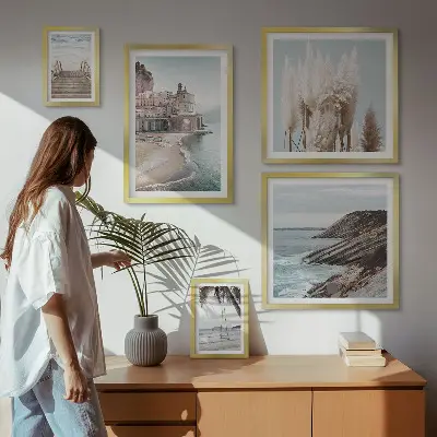 Set de 5 cuadros para salón con diseño de vistas elegantes al mar